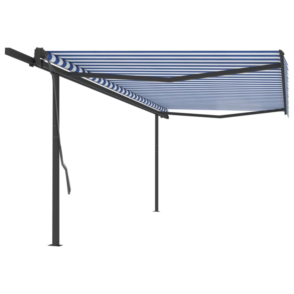 VidaXL Auvent extensible manuellement avec poteaux 5x3 m bleu et blanc