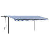 VidaXL Auvent extensible manuellement avec poteaux 5x3 m bleu et blanc