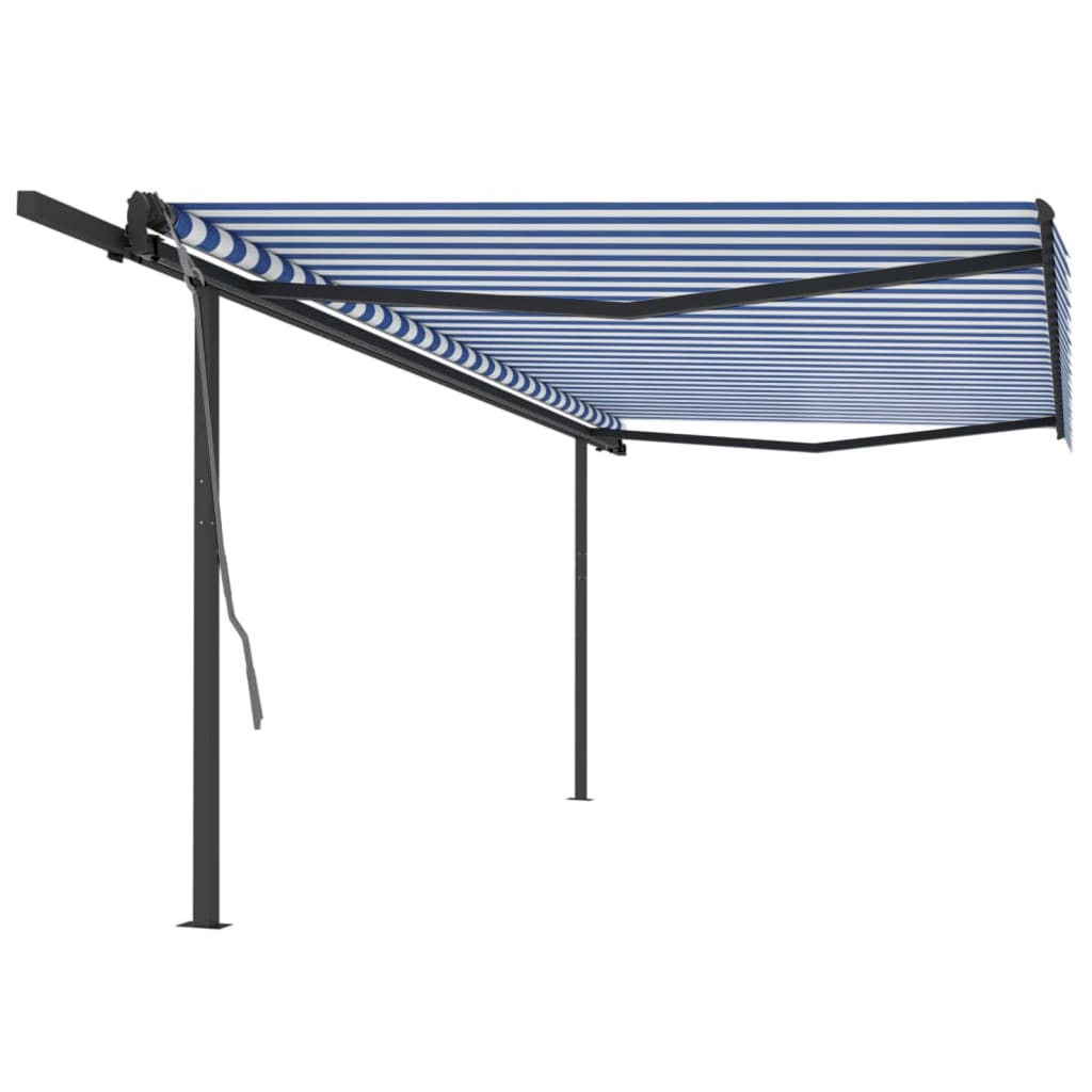 Auvent VidaXL extensible automatiquement avec poteaux 5x3 m bleu et blanc
