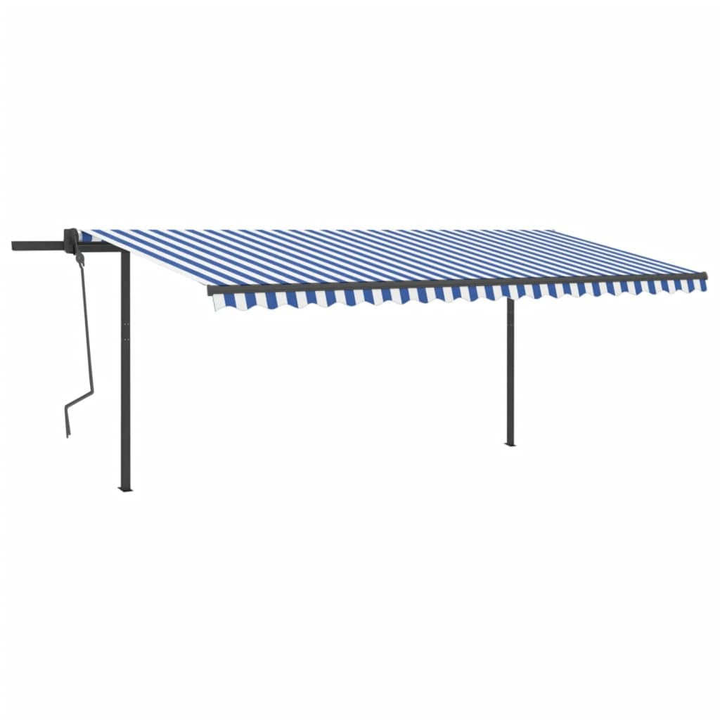 Auvent VidaXL extensible automatiquement avec poteaux 5x3 m bleu et blanc