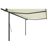 Auvent VidaXL extensible automatiquement avec poteaux 5x3 m couleur crème