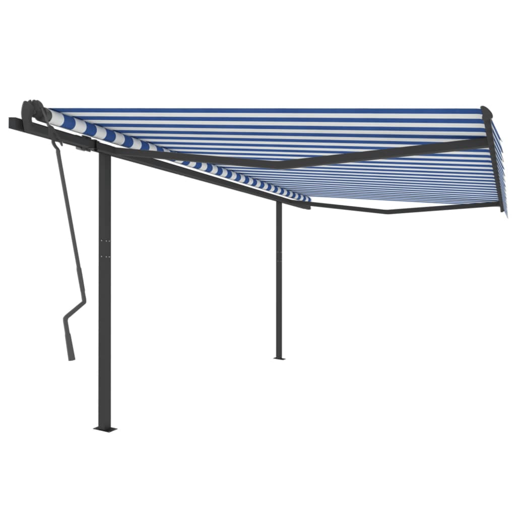 VidaXL Auvent extensible manuellement avec poteaux 4x3,5 m bleu et blanc