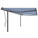 VidaXL Auvent extensible manuellement avec poteaux 4x3,5 m bleu et blanc