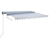 VidaXL Auvent extensible manuellement avec poteaux 4x3,5 m bleu et blanc