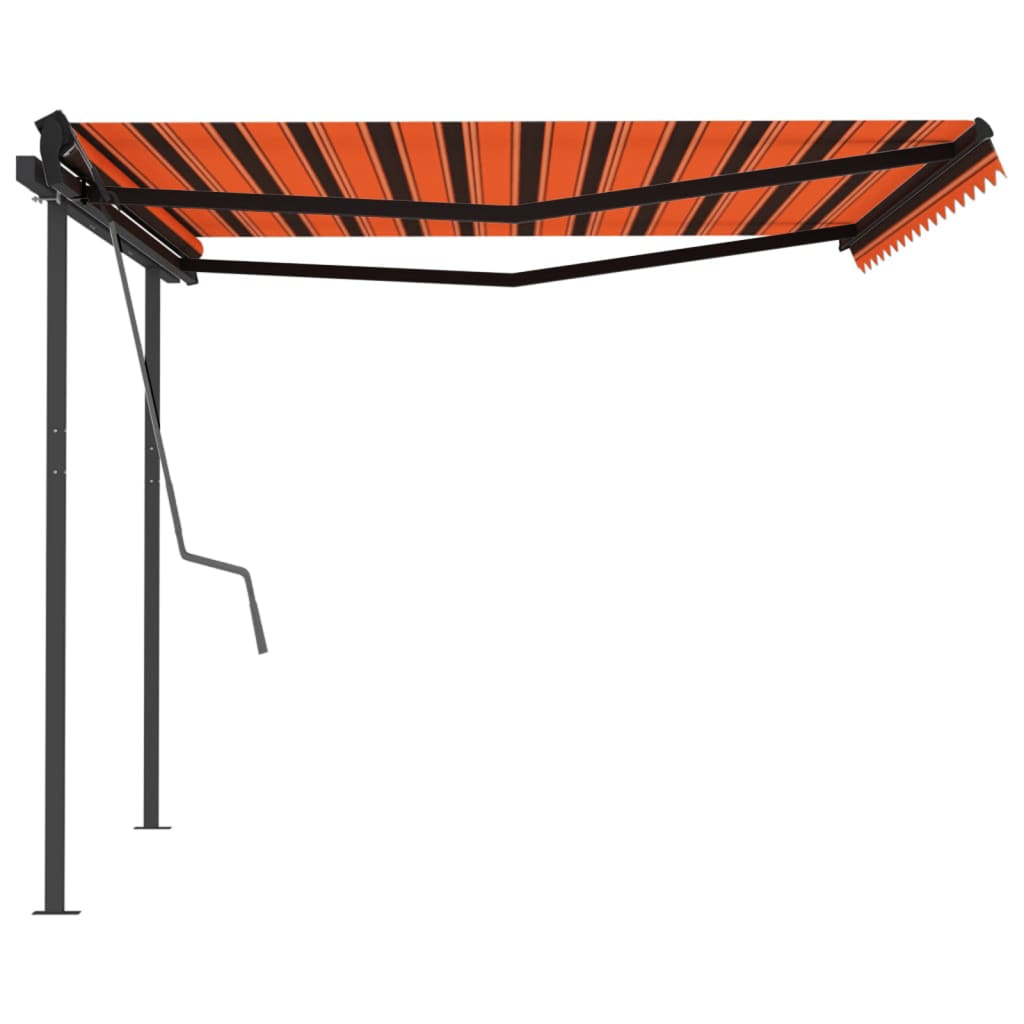 Auvent VidaXL extensible manuellement avec poteaux 4x3,5 m orange et marron