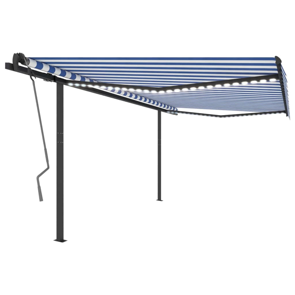 Auvent VidaXL extensible manuellement avec LED 4x3,5 m bleu et blanc