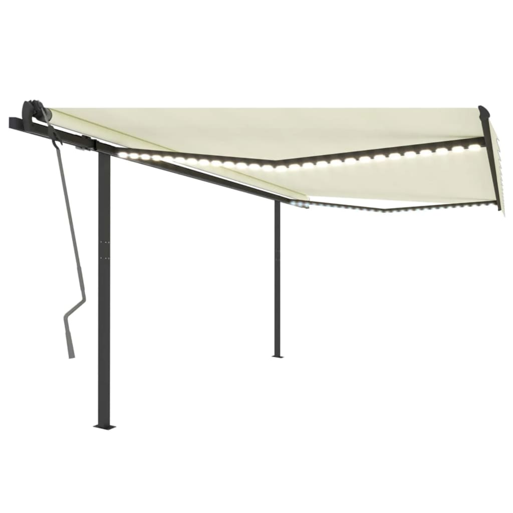 VidaXL Auvent extensible manuellement avec LED 4x3,5 m crème