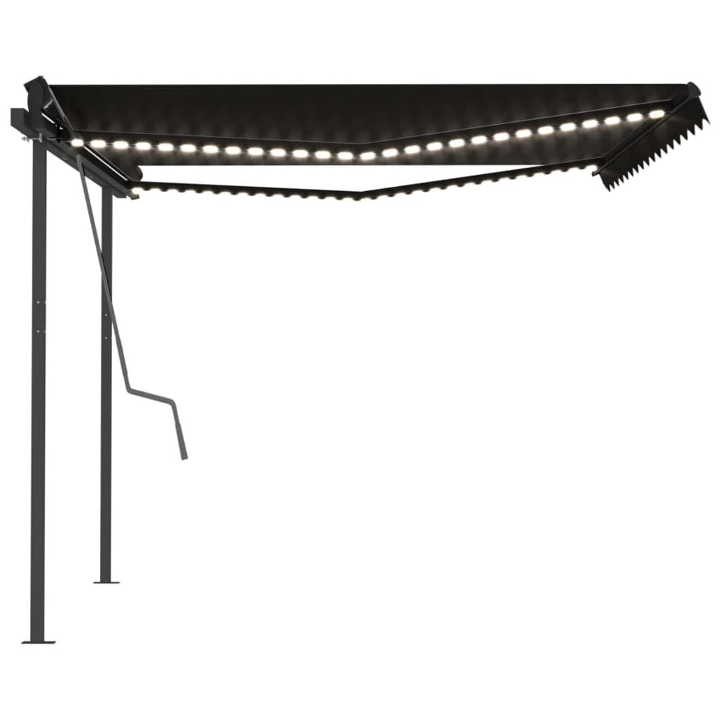 VidaXL Auvent extensible manuellement avec LED 4x3,5 m anthracite