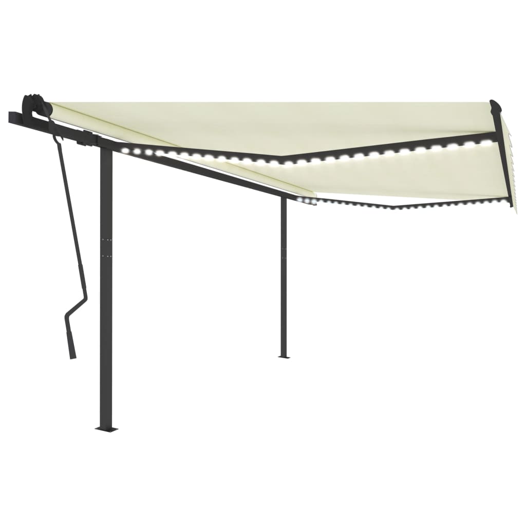 VidaXL Auvent extensible manuellement avec LED 4,5x3,5 m crème