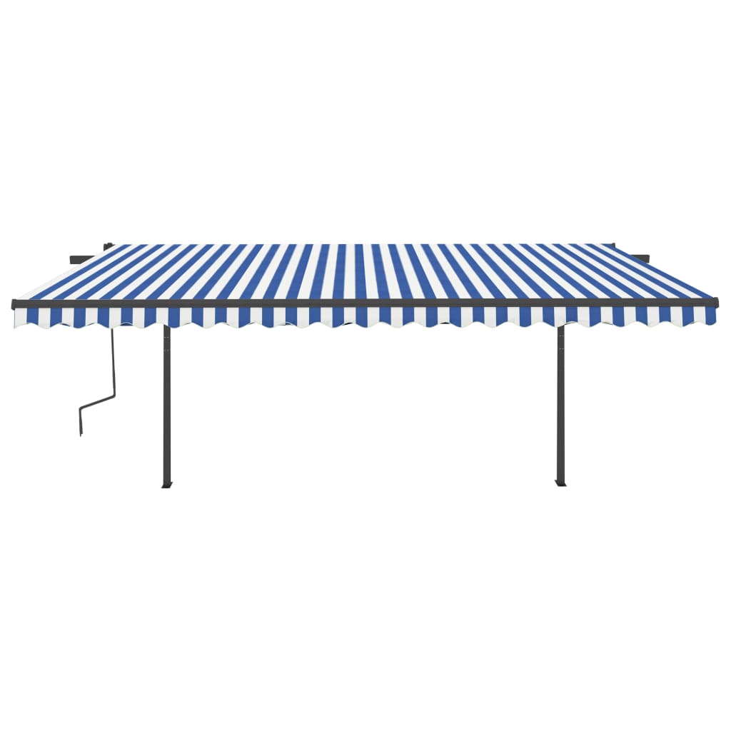 Auvent VidaXL extensible manuellement avec poteaux 5x3,5 m bleu et blanc