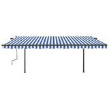 Auvent VidaXL extensible manuellement avec poteaux 5x3,5 m bleu et blanc