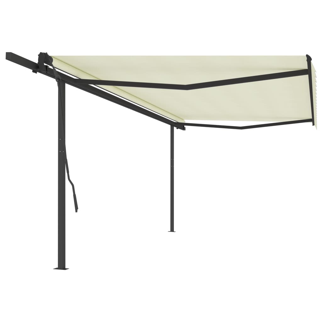 VidaXL Auvent extensible manuellement avec poteaux 5x3,5 m couleur crème