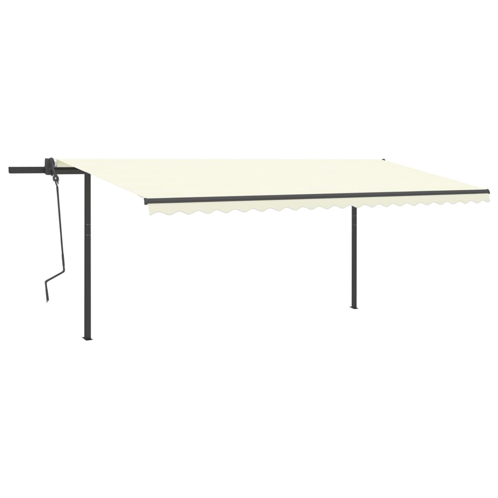 VidaXL Auvent extensible manuellement avec poteaux 5x3,5 m couleur crème