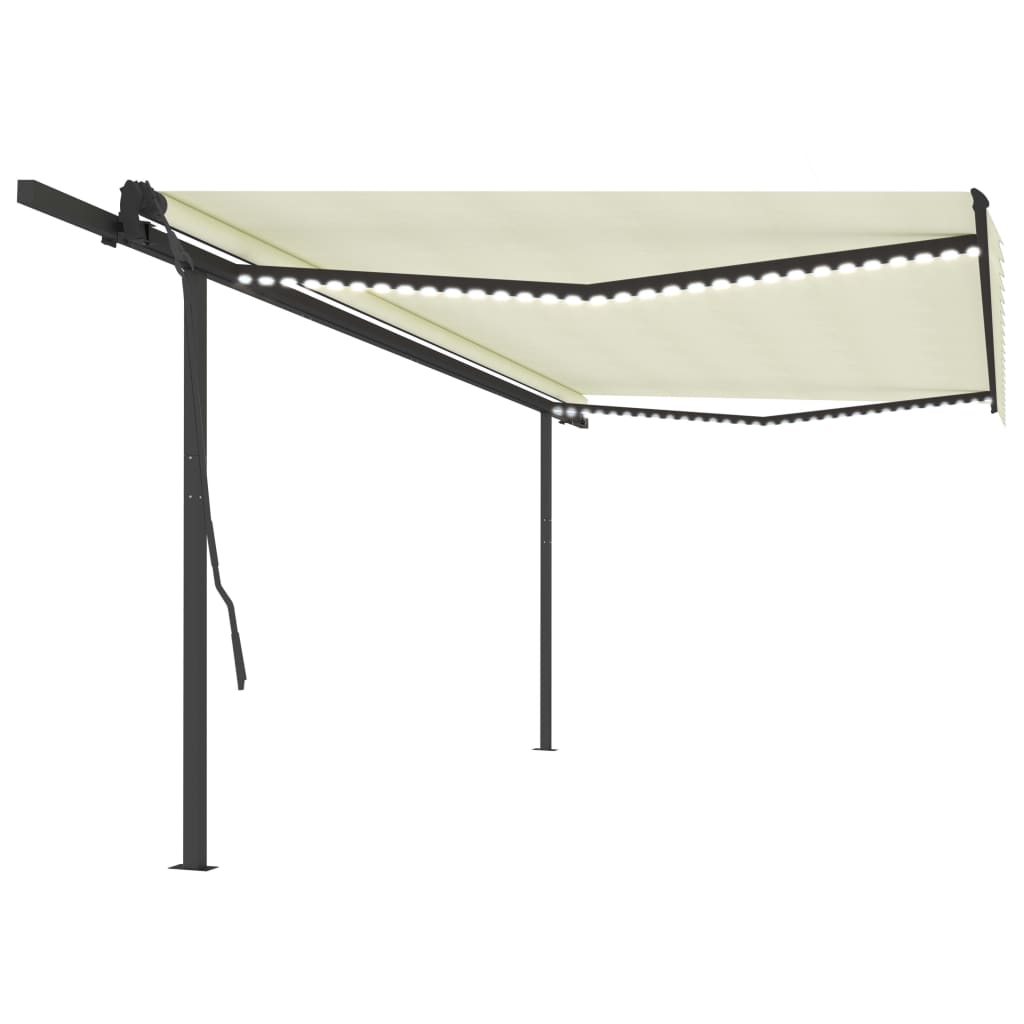 VidaXL Auvent extensible manuellement avec LED 5x3,5 m crème