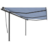 Vidaxl Luifel est automatiquement extensible avec des poteaux 6x3,5 m bleu et blanc