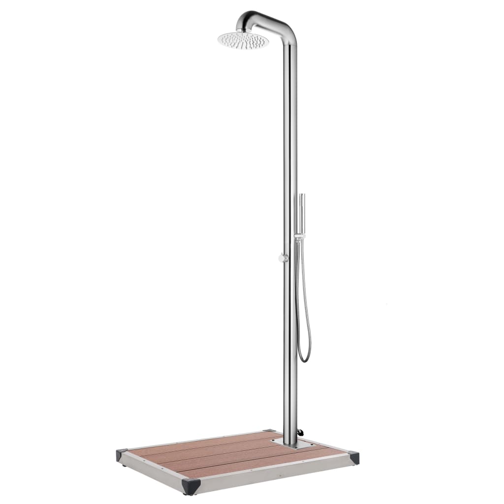 Vidaxl outdoor shower with brown base 230 cm stainless steel