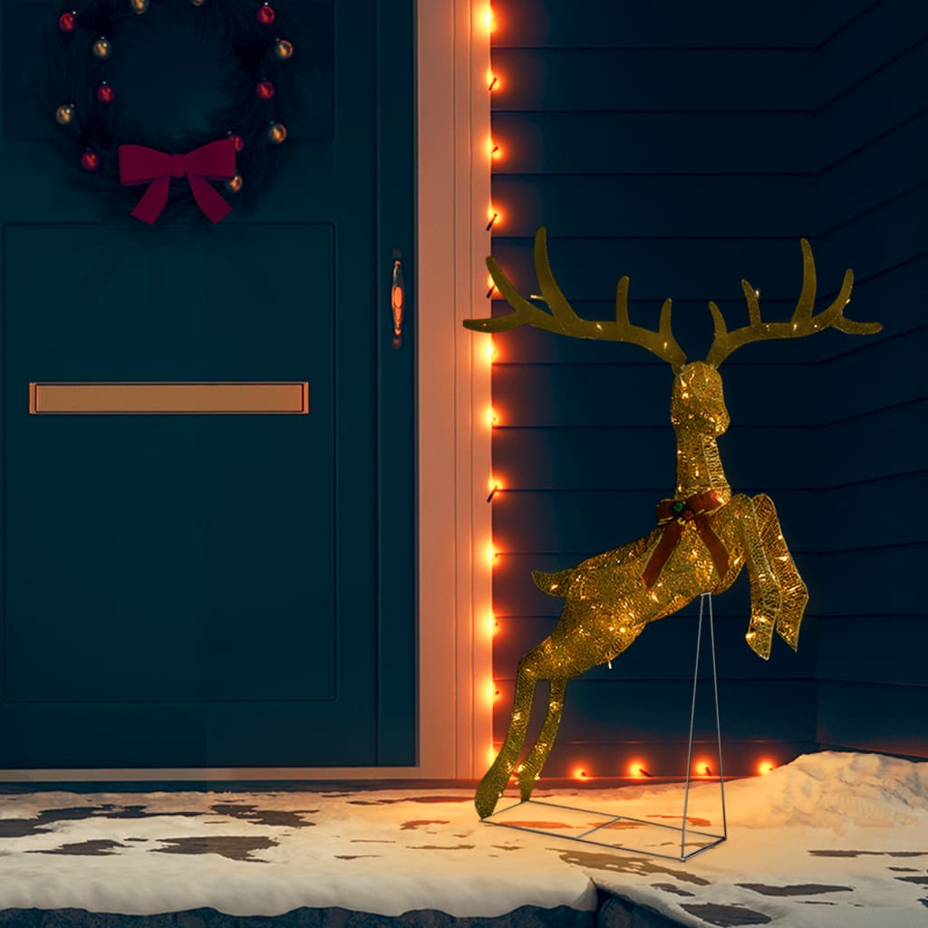 Vidaxl Christmas Decorations Flying Reindeer White White 120 LEDS GOLD COLORED