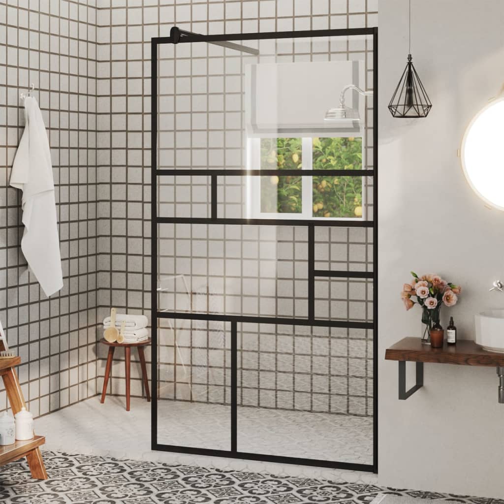 Vidaxl walk-in brusevæg 90x195 cm ESG-glas gennemsigtig og sort