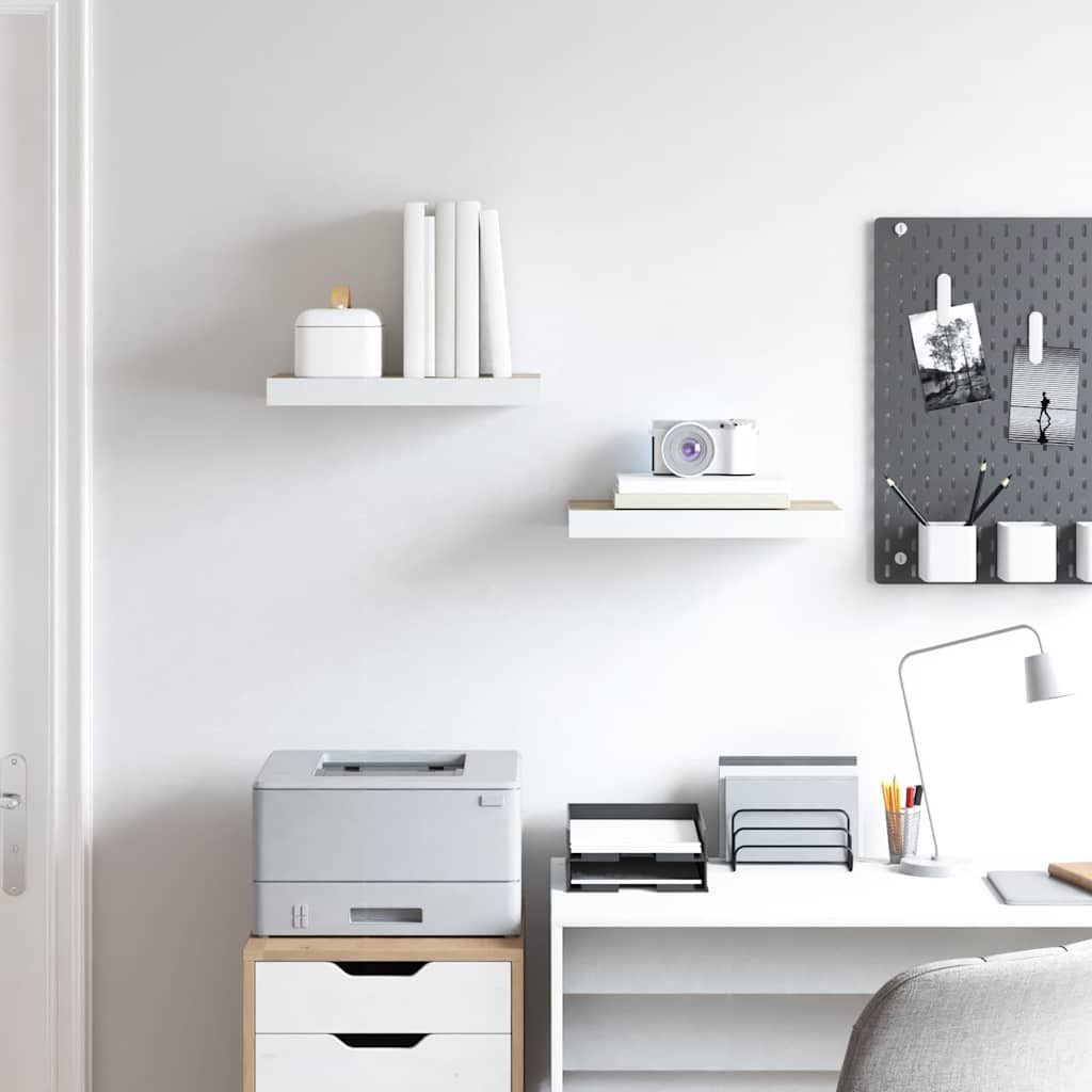 Vidaxl wandschappen 2 st zwevend 40x23x3,8 cm mdf eikenkleurig en wit