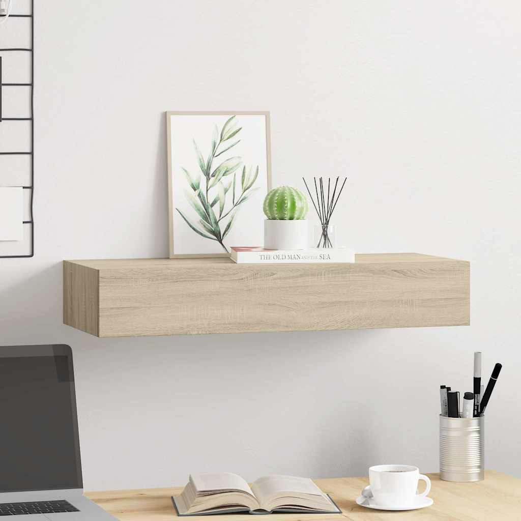 Vidaxl viaxl wandschap met lade 60x23,5x10 cm mdf eikenkleurig