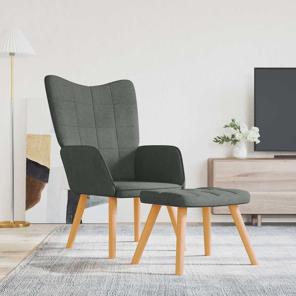 Vidaxl relaxstoel met voetenbank stof donkergrijs