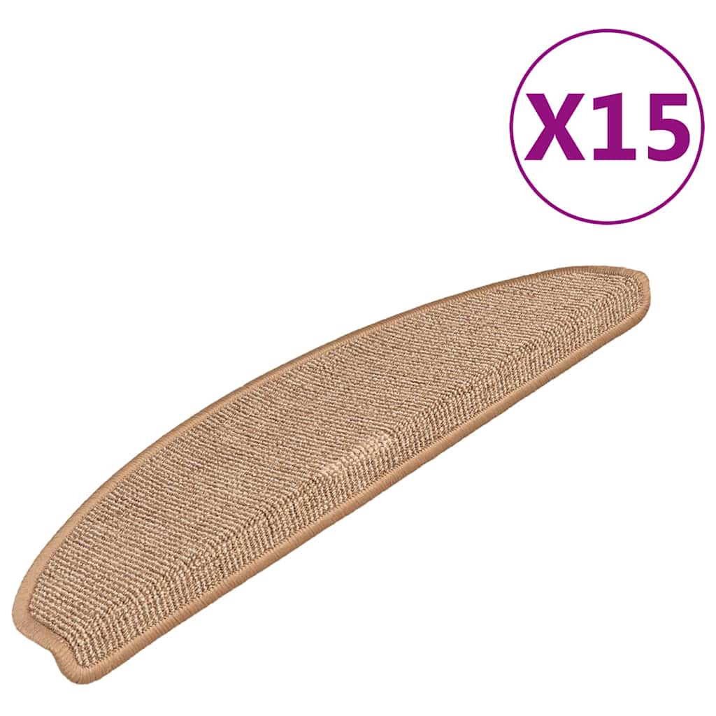 VidaXL Tapis d'escalier 15 pcs 65x21x4 cm marron clair