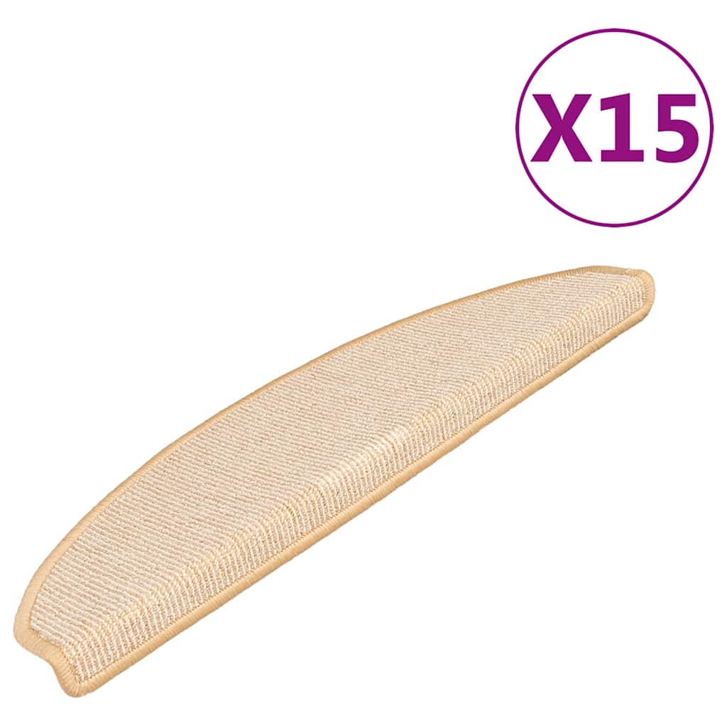 VidaXL Tapis d'escalier 15 pcs 65x21x4 cm couleur crème