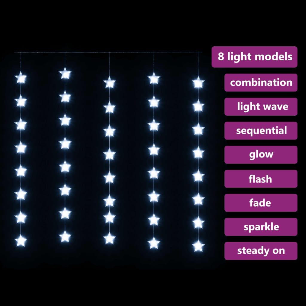 Vidaxl Light Corder Stars med 200 LED'er og 8 funktioner kold hvide