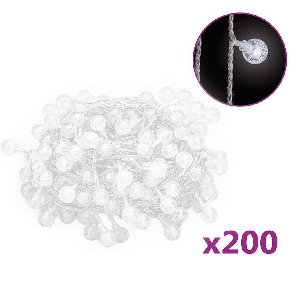 Cordon lumineux VidaXL avec 200 LED, 8 fonctions, blanc froid, 20 m