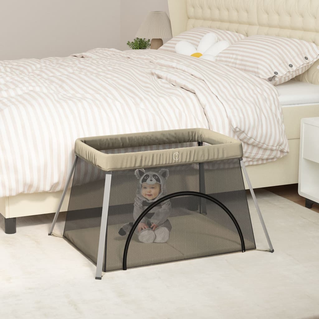 Vidaxl baby box with mattress linen taupe