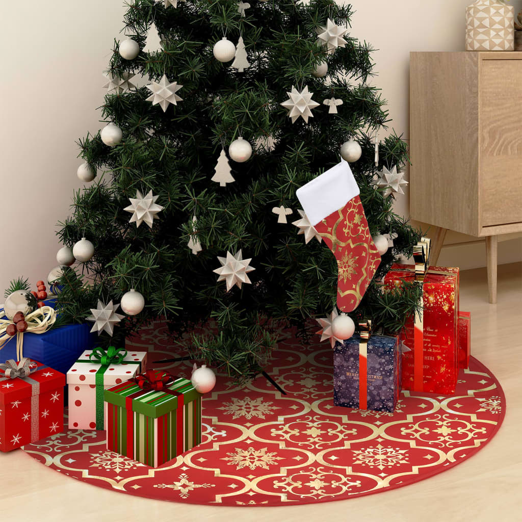 Vidaxl Christmas Tree Sukně luxus s ponožkou 90 cm tkanina červená