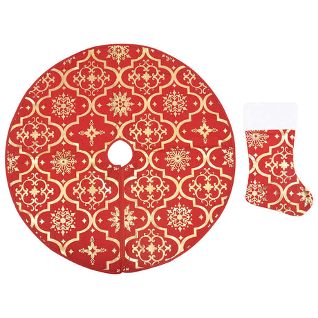 VidaXL jupe de sapin de Noël de luxe avec chaussette rouge 122 cm tissu