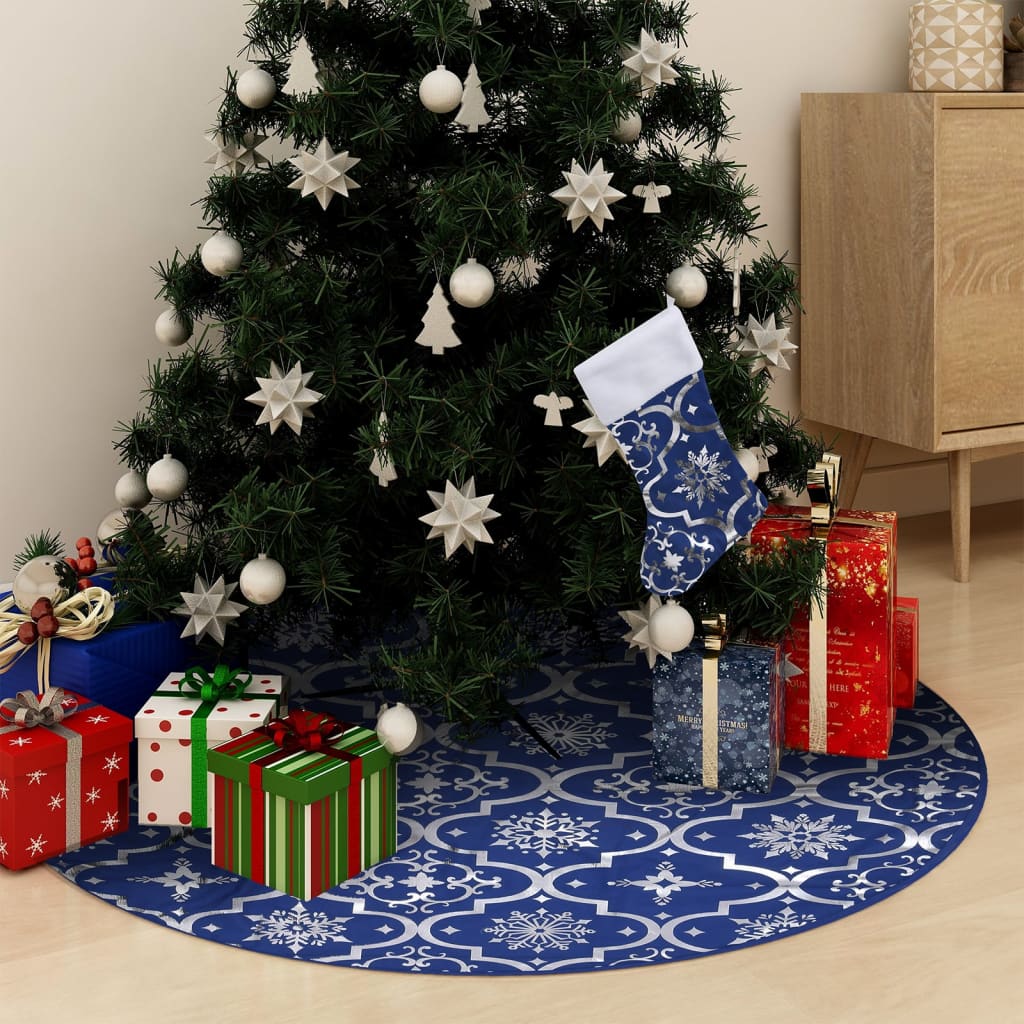 Vidaxl Christmas tree skirt luxury with sock 122 cm fabric blue