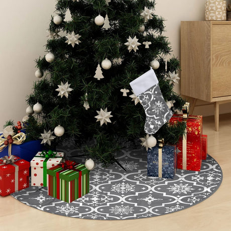 Vidaxl Jupe d'arbre de Noël luxe avec chaussette 90 cm tissu gris