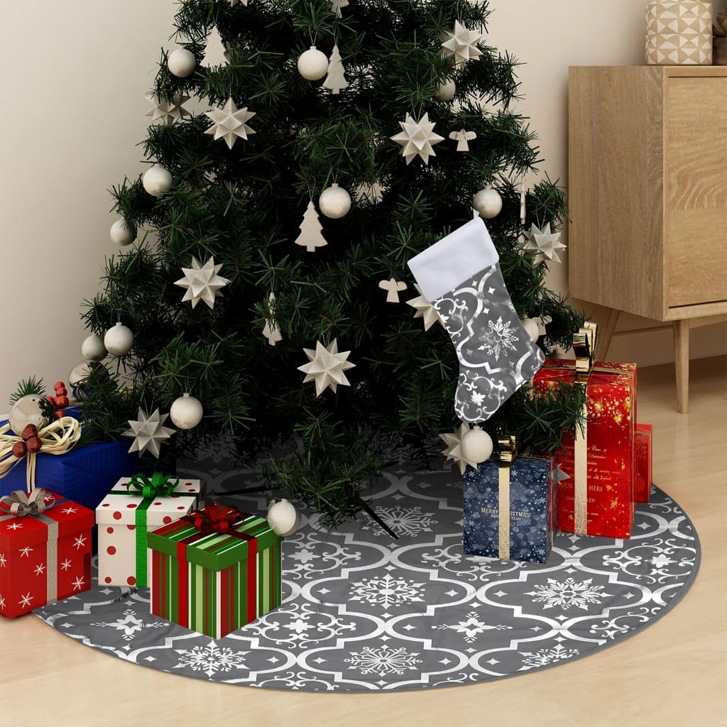 Vidaxl Gonna per albero di Natale Lusso con calzino da 90 cm in tessuto grigio