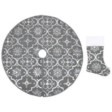Vidaxl Jupe d'arbre de Noël luxe avec chaussette 122 cm tissu gris