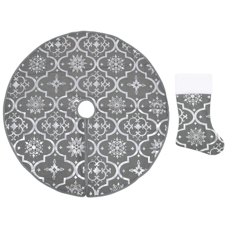 Vidaxl Jupe d'arbre de Noël luxe avec chaussette 122 cm tissu gris