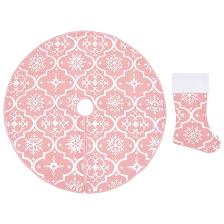 Vidaxl Jupe d'arbre de Noël luxe avec chaussette 90 cm tissu rose