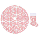 Vidaxl Jupe d'arbre de Noël luxe avec chaussette 122 cm tissu rose