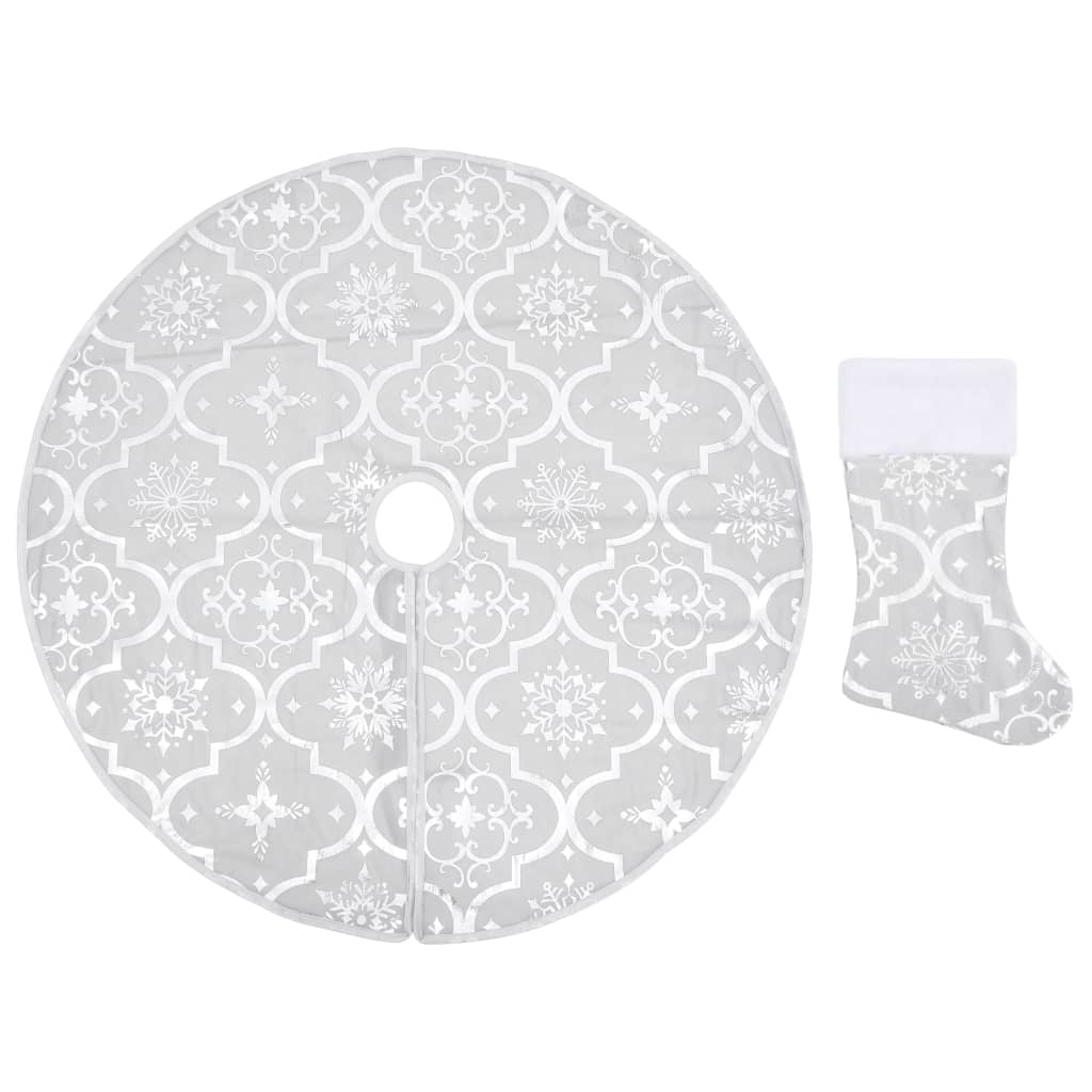 VidaXL jupe de sapin de Noël luxe avec chaussette 90 cm tissu blanc