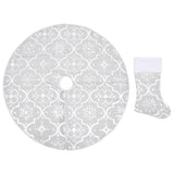 VidaXL jupe de sapin de Noël luxe avec chaussette 90 cm tissu blanc