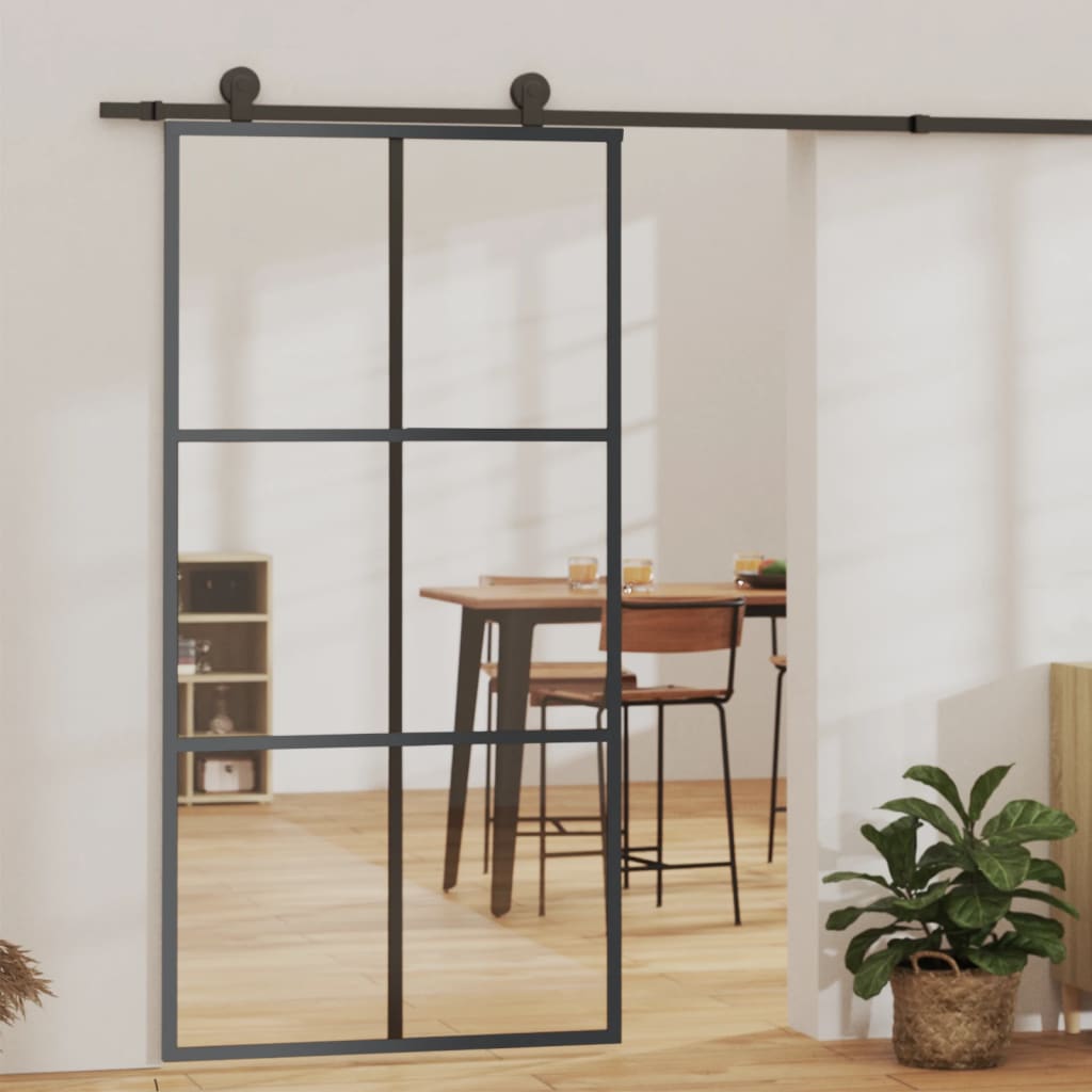 Porta scorrevole Vidaxl 102x205 cm Glass ESG e nero in alluminio