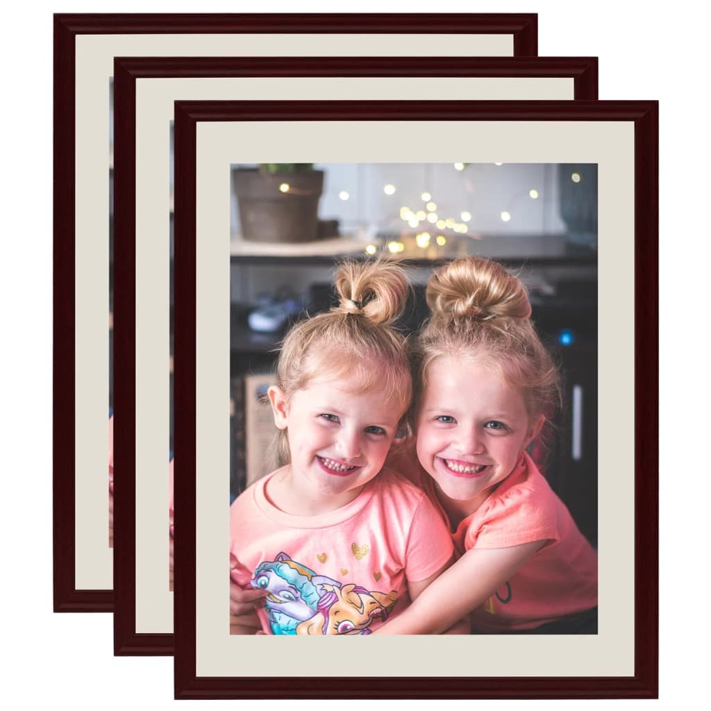 Vidaxl Foto Frame 3 PCs fir den Dësch 18x24 cm donkel rout