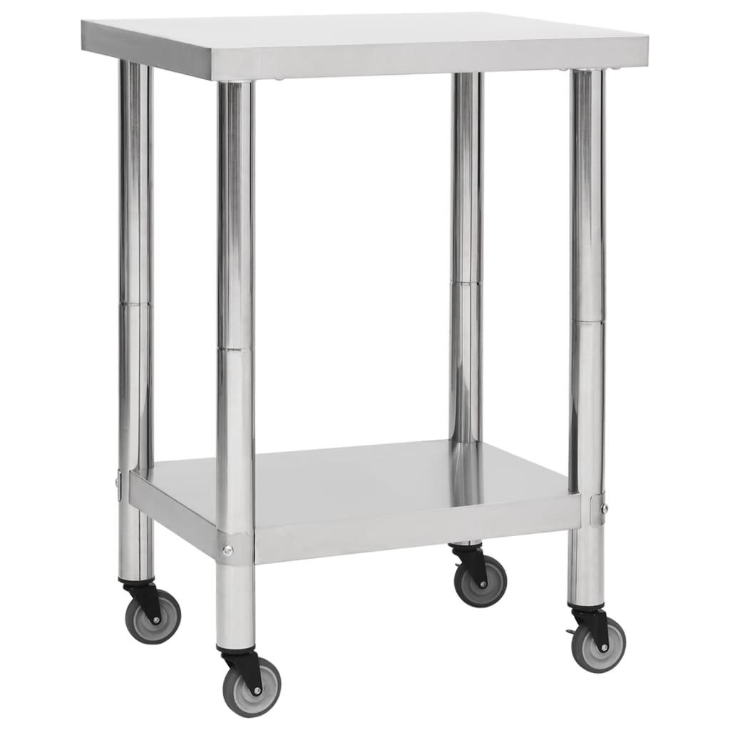 Table de travail de cuisine Vidaxl avec roues 60x30x85 cm en acier inoxydable