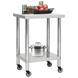 Table de cuisine Vidaxl avec roues 60x45x85 cm en acier inoxydable