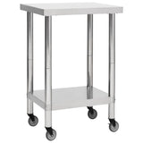 Table de cuisine Vidaxl avec roues 60x60x85 cm en acier inoxydable