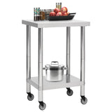 Table de cuisine Vidaxl avec roues 60x60x85 cm en acier inoxydable