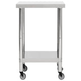 Table de cuisine Vidaxl avec roues 60x60x85 cm en acier inoxydable