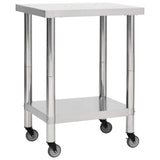 Table de cuisine Vidaxl avec roues 80x45x85 cm en acier inoxydable