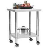 Table de cuisine Vidaxl avec roues 80x45x85 cm en acier inoxydable